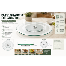 Cargar imagen en el visor de la galería, Plato Giratorio de Cristal Templado Ø45 cm | Base Giratoria 360° | Espesor 5 mm | Para Mesa de Comedor, Cocina y Restaurante