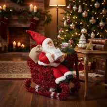 Cargar imagen en el visor de la galería, Papá Noel en Trineo con Hilo Rojo y Regalos - Adorno Navideño Decorativo 35x16x34 cm