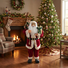 Cargar imagen en el visor de la galería, Papá Noel Grande 90 cm con Luz y Música - Muñeco de Santa Claus Decorativo con Saco de Regalos y Caja, Figura Navideña para Hogar, escaparates y Fiestas