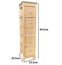 Cargar imagen en el visor de la galería, Mueble Auxiliar Cajonera Estrecho de Madera de Pino Natural Color Roble Claro Madera Natural