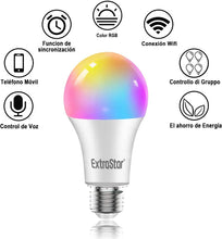 Cargar imagen en el visor de la galería, Bombilla Alexa LED Intelligente E27, 10W, Regulable Multicolor + Luz Cálida o Blanca, 16 Millones de Colores, Funciona con Alexa y Google Home