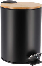 Cargar imagen en el visor de la galería, Cubo de basura Metal Con Tapa Bambú Caída Amortiguada 3 L, Papelera con pedal pequeño para Baño - Tendance