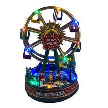 Cargar imagen en el visor de la galería, Escena Noria Con Luz 15 Led Música Navideña Movimiento ø20 x 28 cm cm para Decoracion de Navidad