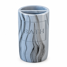 Cargar imagen en el visor de la galería, Juego de Accesorios de Baño de Resina Efecto Mármol Gris Azulado – 4 Piezas