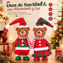 Cargar imagen en el visor de la galería, Oso de Navidad con Luz LED, Música y Movimiento, Decoración Navideña Interactiva, 2 Modelos Surtidos al Azar, 19 x 11 x 32 cm - Gerimport