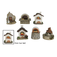 Cargar imagen en el visor de la galería, Horno Con Luz LED Intermitente belén 6 Modelos Pesebre Figuras de Para Decoracion de Navidad, envío al azar (1 unidad)