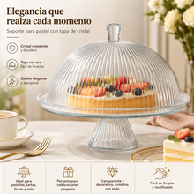 Cargar imagen en el visor de la galería, Tartera de Cristal con Pie y tapa, Soporte para Pasteles Tarta bizcochos Ice Cake