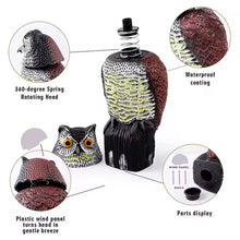 Cargar imagen en el visor de la galería, Búho Espantapájaros Búho espanta palomas, Ratones, insectos Búho Cabeza Giratorio 360 grados con el Viento para jardín