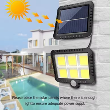 Cargar imagen en el visor de la galería, Luz Solar Con Sensor De Movimiento Lámpara Foco de LED Solar 120 COB 3 Funciones para Exterior Jardín Terraza Patio Balcon