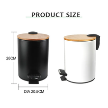 Cargar imagen en el visor de la galería, Cubo de basura Metal Con Tapa Bambú Caída Amortiguada 3 L, Papelera con pedal pequeño para Baño - Tendance