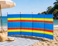 Cargar imagen en el visor de la galería, Paraviento para Playa 225x120 cm de Poliéster y Madera con 4 Postes Cortavientos Exterior Jardín Camping