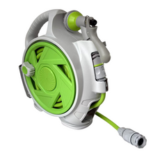 Cargar imagen en el visor de la galería, Manguera de Riesgo de Jardín con Soporte y Pistola Rociadora de 7 Funciones, Conectores de 1/2 y 3/4 Pulgadas, Manguera de Riego con Carrete Resistente Ligero y Potatíl 15 m