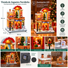 Cargar imagen en el visor de la galería, Villa Navideña LED con Música y Movimiento Decorativa, casa de Navidad iluminada – 25 Luces Multicolor, 8 Melodías de Navidad, 20,5 × 15 × 28,5 cm