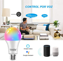 Cargar imagen en el visor de la galería, Bombilla Alexa LED Intelligente E27, 10W, Regulable Multicolor + Luz Cálida o Blanca, 16 Millones de Colores, Funciona con Alexa y Google Home