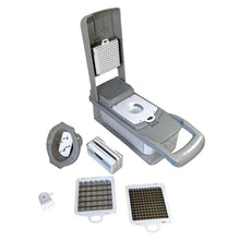 Cargar imagen en el visor de la galería, Cortador Rallador Multifunción Deposito con 5 Múltiples Intercambiables para rallar o Rebenar + 2 Cuchillas Corte a Dados, Mandoa de Cocina