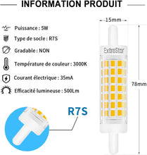 Cargar imagen en el visor de la galería, 2 x Bombilla LED R7s 78mm 5W no regulable, blanco 500 lúmenes, lineal Reemplazar lámpara halógena J78 40 W, 360 grados, sin parpadeo, perfecta para dormitorio, baño, etc