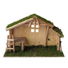 Cargar imagen en el visor de la galería, Casa Portal de Belén de Madera con Ventana y Musgo para Belén de un Nacimiento Navidad Diseño Realista 45x13.5x30 cm