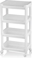 Cargar imagen en el visor de la galería, Estantería de plástico blanco con ruedas para baño y cocina - Carrito organizador de 3, 4 estantes