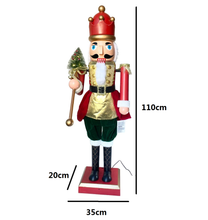 Cargar imagen en el visor de la galería, Gran Soldado Cascanueces Byron Con Luz y Movimiento 110 cm figura soldado rojo Para Decoración de Navidad