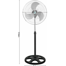 Cargar imagen en el visor de la galería, Ventilador de Pie Industrial - Ventilador Silencioso Redondo Oscilante - 3 Velocidades - Cabezal Inclinable - Potencia de 80W - 1,30 m x Ø50 cm