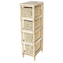 Cargar imagen en el visor de la galería, Mueble Sinfonier Cajonera MDF / Paulwonia Con 4 Cestas Trenzada - Color Blanco, Mueble de almacenaje con 4 cestas, Mesillas de noche, Muebles de dormitorio o Baño