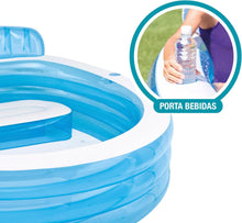Cargar imagen en el visor de la galería, Piscina hinchable redonda con respaldo, 229x218x79 cm, 590 litros, 2 cámaras de aire, 2 portabebidas, Tapón de desagüe, Vinilo resistente, Parche de reparación, +3 años, Diversión verano (57190) Intex