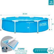 Cargar imagen en el visor de la galería, Intex 55242 - Piscina Desmontable Redonda Metal Frame Familiar Color Azul, Medidas Ø244x51 cm, Capacidad 1,828 litros, Material Resistente Triple Capa, Tubular, Infantil