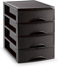 Cargar imagen en el visor de la galería, Cajonera de Sobremesa Imitación Rattan A4 con en Plástico Duro. Ideal para Organizar la Oficina