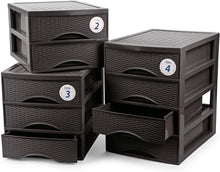 Cargar imagen en el visor de la galería, Cajonera de Sobremesa Imitación Rattan A4 con en Plástico Duro. Ideal para Organizar la Oficina