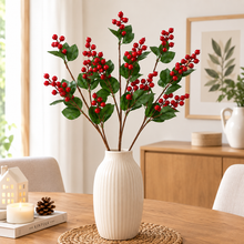 Cargar imagen en el visor de la galería, Set de 4 Varas Decorativas con Bayas Rojas y Hojas Verdes para Navidad – 65 cm
