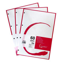 Cargar imagen en el visor de la galería, PACK 3 Recambio de Hojas A4 – 180 Hojas, 90 g/m², Cuadrícula 5 mm, 4 Taladros
