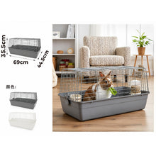 Cargar imagen en el visor de la galería, Jaula para Conejo y Pequeños Roedores 69x44,5x35,5 cm con Base Plástica y Rejilla Metálica – Color Blanco o Gris