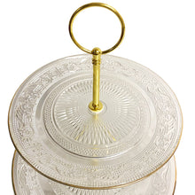 Cargar imagen en el visor de la galería, Frutero Tartera pastelero de Mesa de 3 alturas de cristal transparente y metal de Ø 25x35 cm