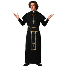 Cargar imagen en el visor de la galería, Disfraz Cura Negra Sotana Hombre Adulto Para Carnaval Halloween Fiestas