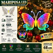 Cargar imagen en el visor de la galería, Adorno Navideño Mariposa Luminosa LED Multicolor y Alas en Movimiento para Árbol de Navidad