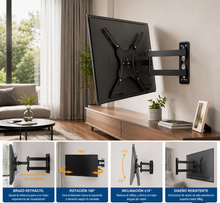 Cargar imagen en el visor de la galería, Soporte de TV Retráctil para Pared 14"–55" | Giro 180° | Inclinación ±15° | Carga Máx. 35 kg | Compatible VESA 400×400