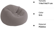 Cargar imagen en el visor de la galería, Intex 68579NP - Sillón hinchable beanless con vinilo resistente al agua y acabado aterciopelado suave al tacto 107 x 104 x 69 cm gris