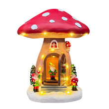 Cargar imagen en el visor de la galería, Escena Casa de Forma Seta Resina Con Luz Led Música Navideña Movimiento 18x16x23 cm cm para Decoracion de Navidad