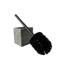 Cargar imagen en el visor de la galería, Juego Set de accesorios de baño de poliresina vaso loción dispensador de jabón plato de jabón jabonera cepillo de inodoro escobilla de aseo cuadrado gris oscuro efecto piedra