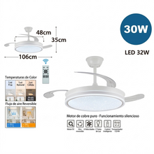 Cargar imagen en el visor de la galería, Ventilador de Techo LED con Luz, Control Remoto, 6 Velocidades, Motor Silencioso, Función Reversible y Temporizador
