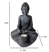 Cargar imagen en el visor de la galería, Figura de Buda Sentado Negro con Luz Solar LED RESINA 28X21,5X21,5 CM Para Decoración de Jardín Exterior IP44