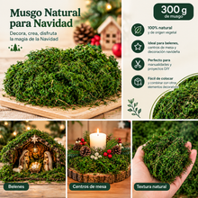 Cargar imagen en el visor de la galería, Musgo Natural para Navidad – 300 g | Decoración Navideña y Manualidades