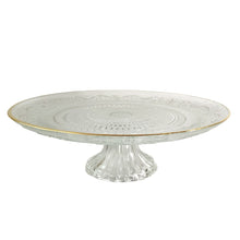 Cargar imagen en el visor de la galería, Tartera Frutero con soporte de Mesa de cristal transparente con Borde de Plato Dorado y grabados geométricos para Decoración de Navidad y Uso Diarioción Ø 29x9.5 cm