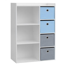 Cargar imagen en el visor de la galería, Mueble de 4 cestas de almacenamiento Junior Infantil madera blanca, Multicolor, 62X29.5X96CM