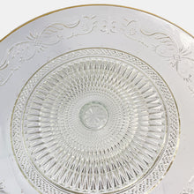 Cargar imagen en el visor de la galería, Tartera Frutero con soporte de Mesa de cristal transparente con Borde de Plato Dorado y grabados geométricos para Decoración de Navidad y Uso Diarioción Ø 29x9.5 cm