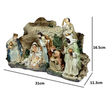 Cargar imagen en el visor de la galería, Escena de Navidad Figuras de Nacimiento de Resina para Decoración de Navidad 31x11.3x16.5 cm