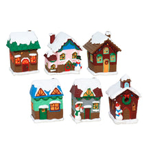 Cargar imagen en el visor de la galería, Set de 6 Casitas de Navidad con Luz LED 6.5x5x8 cm - Pueblo Navideño Decorativo