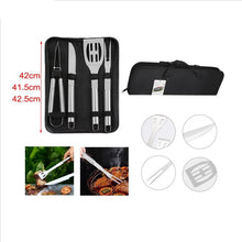 Cargar imagen en el visor de la galería, Set de Barbacoa 4 Piezas de Acero Inoxidable – Estuche Profesional con Pinza, Cuchillo, Espátula y Tenedor – Utensilios BBQ Resistentes