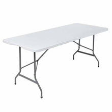 Cargar imagen en el visor de la galería, Mesa Plegable Portatil Rectangular Blanca PLÁSTICO 180X75.5X74CM Exterior e Interior Mueble de Camping Mesa de campamento