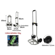 Cargar imagen en el visor de la galería, Carretilla de Carga Plegable Profesional - Carro de Transporte Manual Resistente hasta 70 kg, Ideal para Mudanzas, Almacén y Hogar